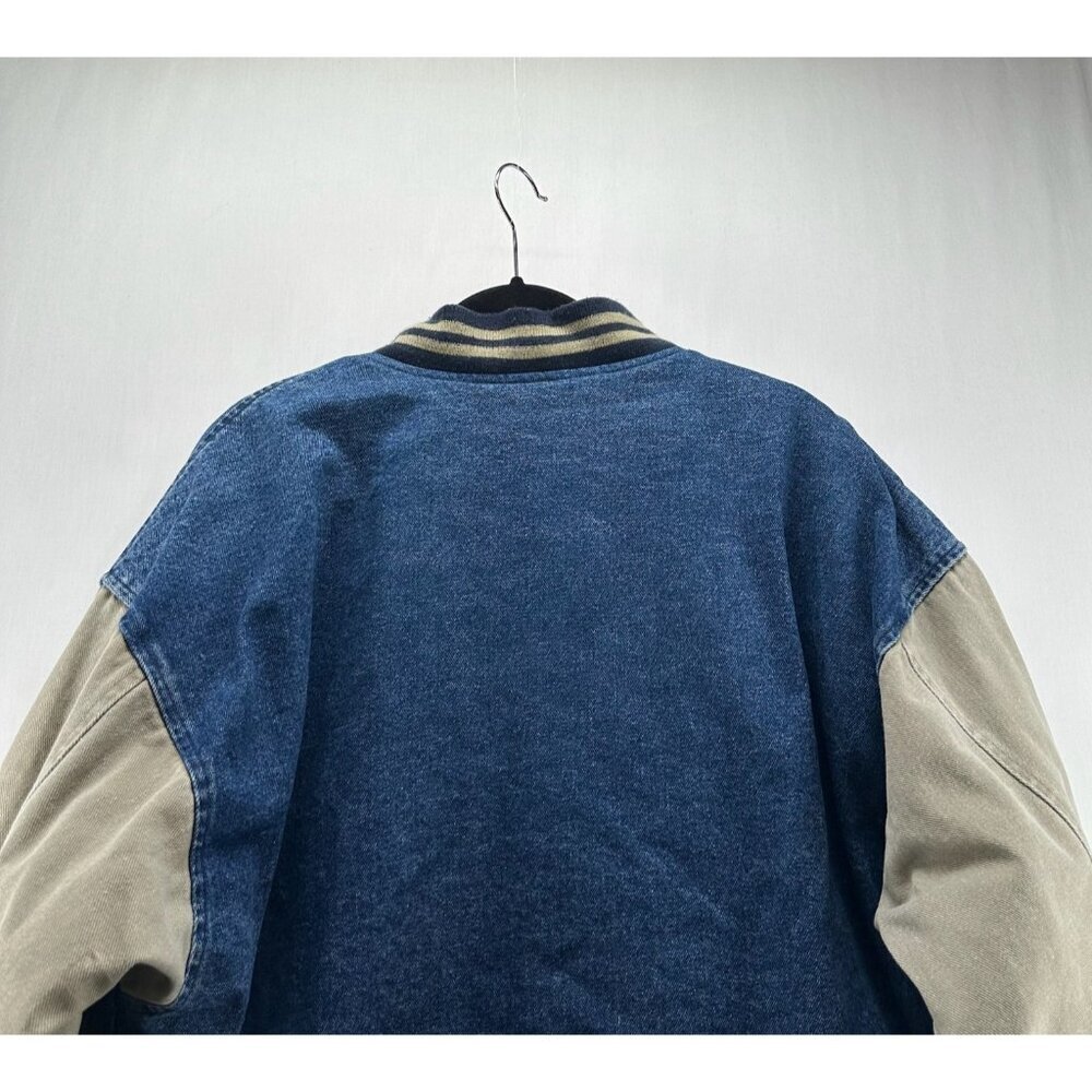 Vintage MV Sport MID TECH Eagle Denim Varsity Jacket Men Sz L Quilted Lined Blue - Picture 6 of 11